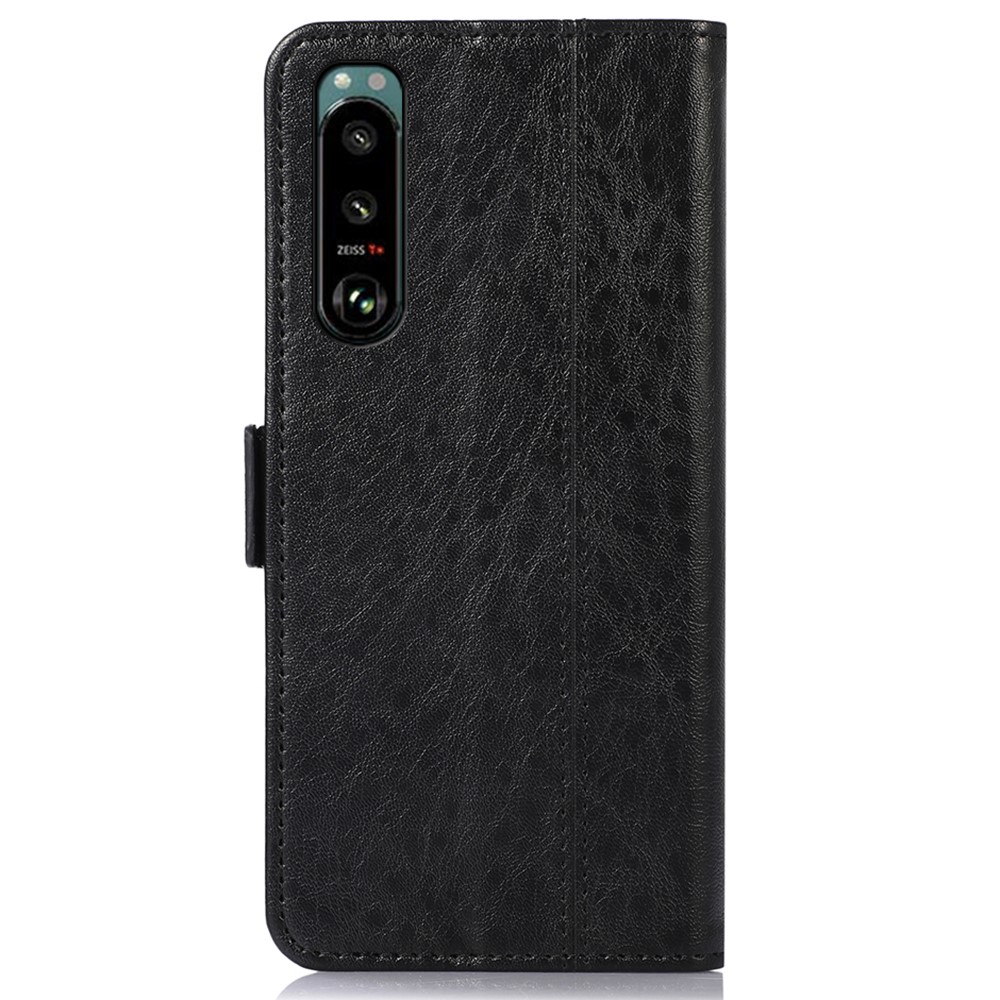 Crazy Horse Texture PU Leather Cover for Sony Xperia 5 III 5G Side Magnetic Clasps Case Wallet Stand Phone Shell - Black-3