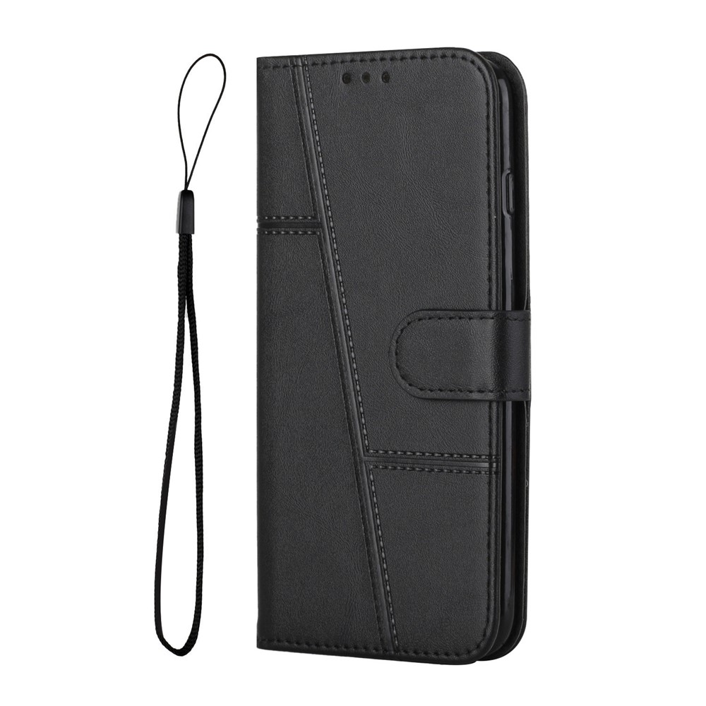 For Sony Xperia 5 III 5G Stitching PU Leather Cover Inner TPU Phone Case with Stand Wallet - Black-2