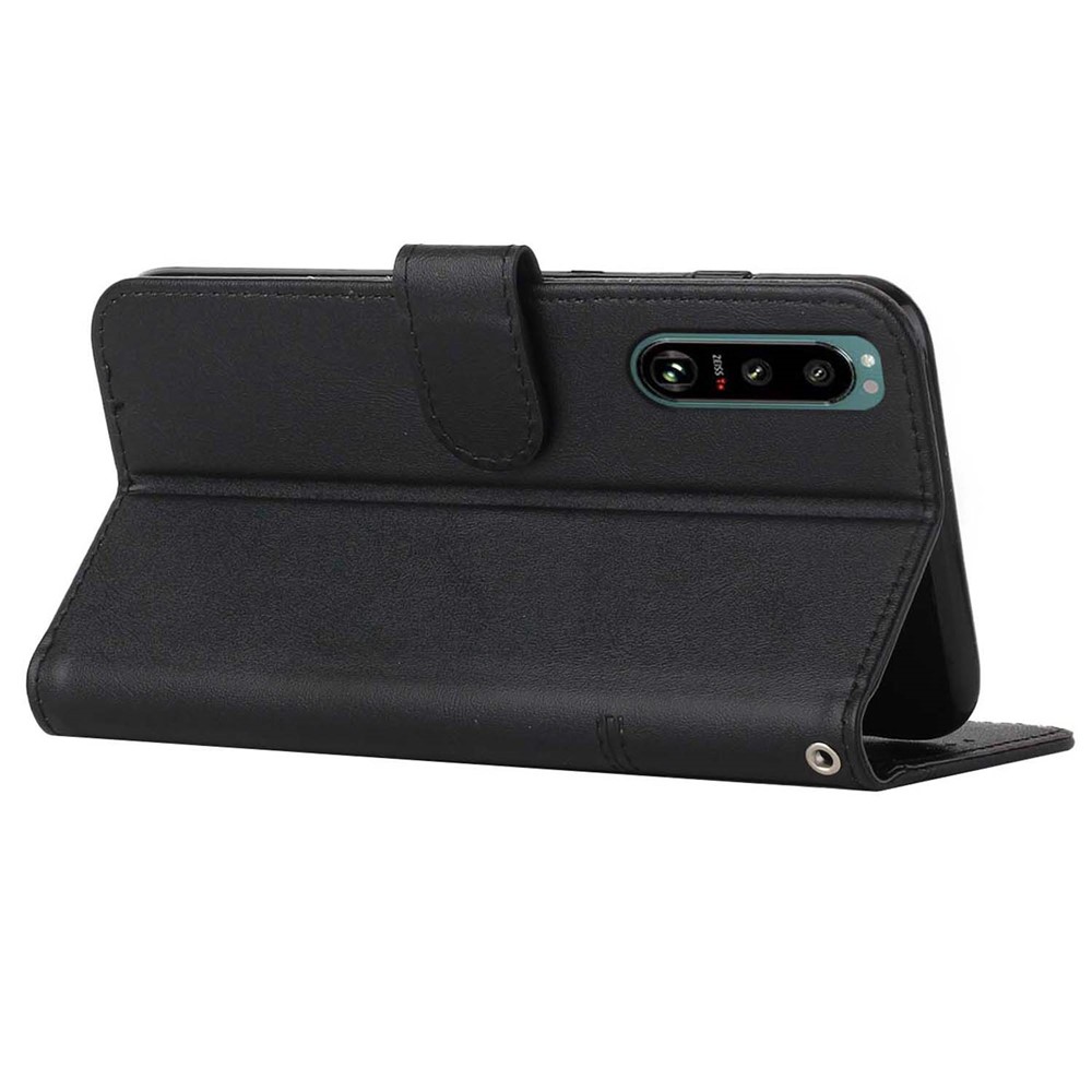 For Sony Xperia 5 III 5G Stitching PU Leather Cover Inner TPU Phone Case with Stand Wallet - Black-3