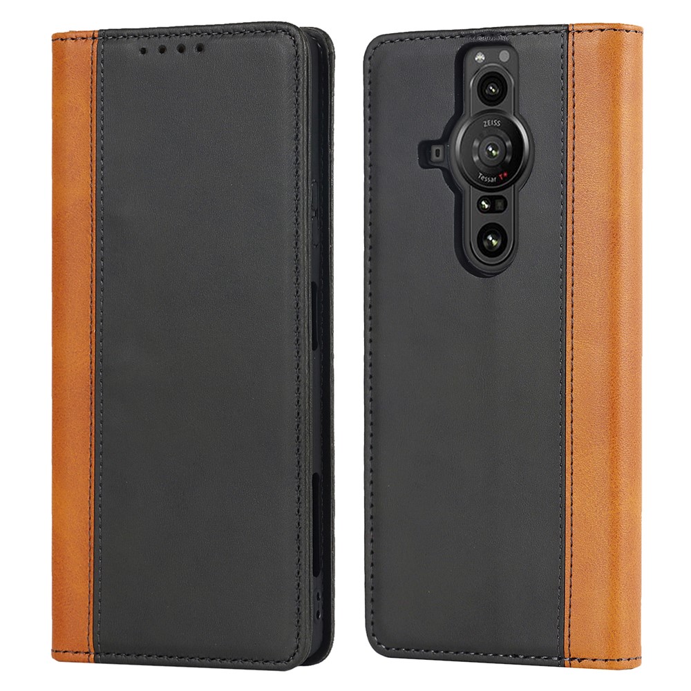 For Sony Xperia Pro-I Bi-color Splicing Magnetic Auto-absorbed PU Leather Phone Case with Wallet Stand - Black/Yellow-1