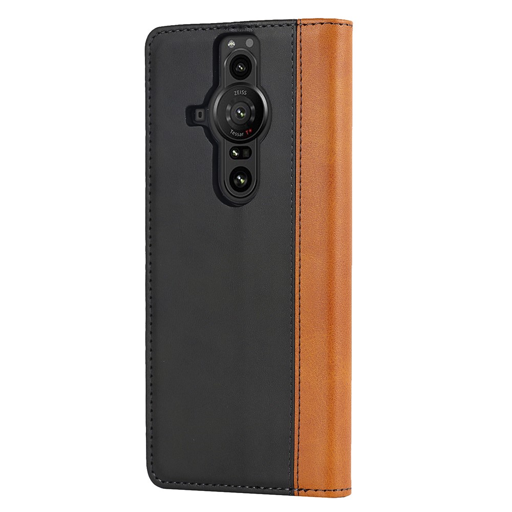 For Sony Xperia Pro-I Bi-color Splicing Magnetic Auto-absorbed PU Leather Phone Case with Wallet Stand - Black/Yellow-3