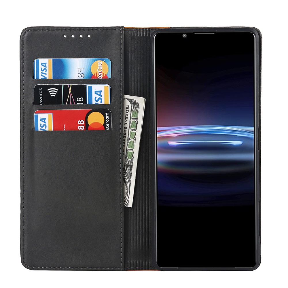 For Sony Xperia Pro-I Bi-color Splicing Magnetic Auto-absorbed PU Leather Phone Case with Wallet Stand - Black/Yellow-4
