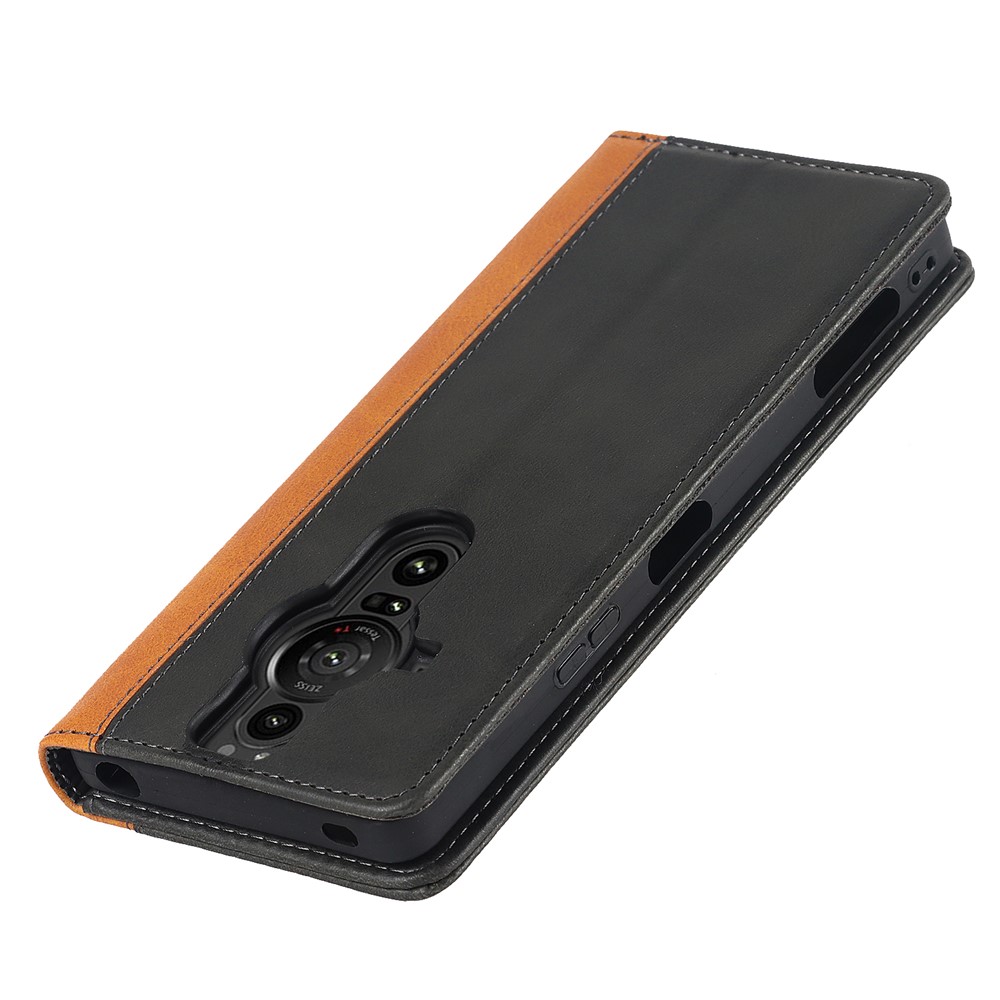For Sony Xperia Pro-I Bi-color Splicing Magnetic Auto-absorbed PU Leather Phone Case with Wallet Stand - Black/Yellow-7
