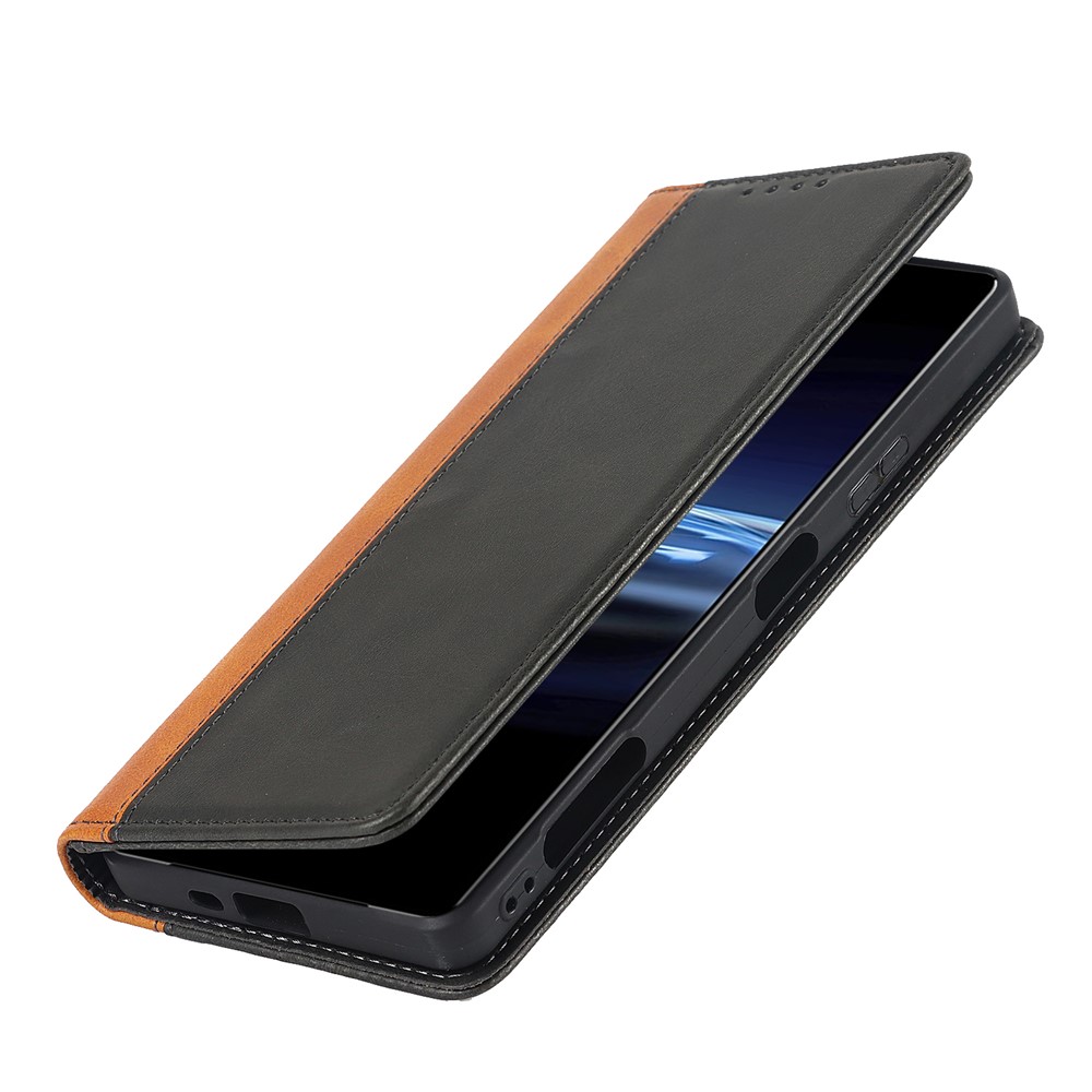 For Sony Xperia Pro-I Bi-color Splicing Magnetic Auto-absorbed PU Leather Phone Case with Wallet Stand - Black/Yellow-8