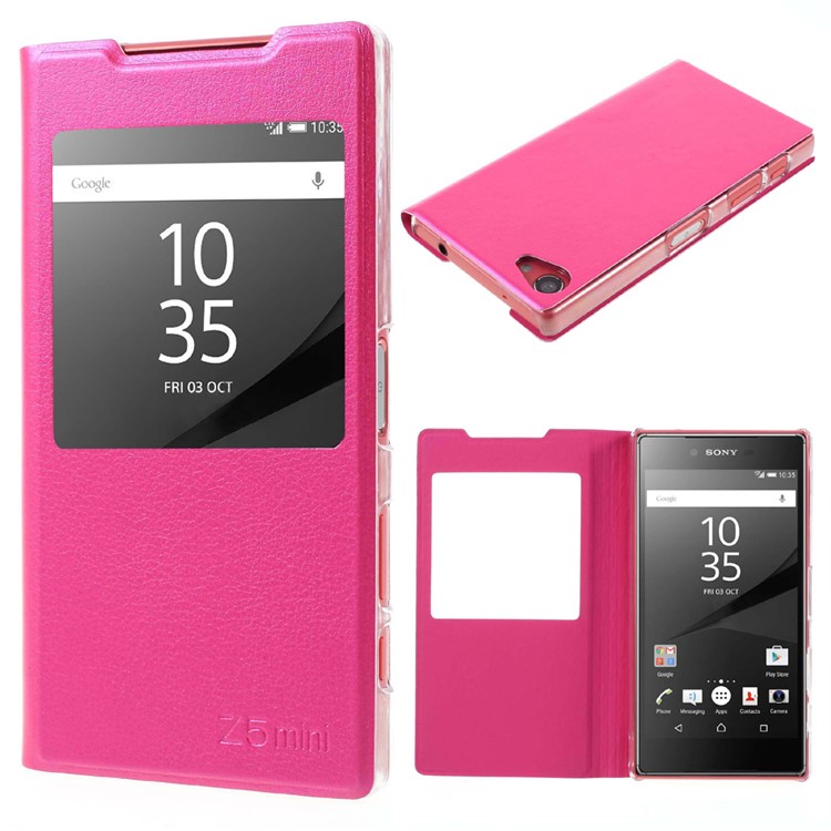 Window View Leather Phone Case for Sony Xperia Z5 Compact - Rose-1