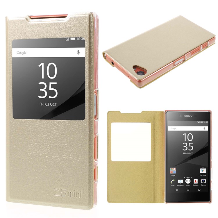 Window View Leather Shell Case for Sony Xperia Z5 Compact - Champagne-1