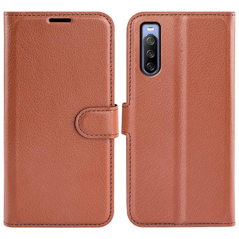 Pour Sony Xperia 10 IV Anti-décapage Anti-rayures Litchi Texture PU le Cuir Téléphone Couvre de Protection du Portefeuille Portefeuille - Brun