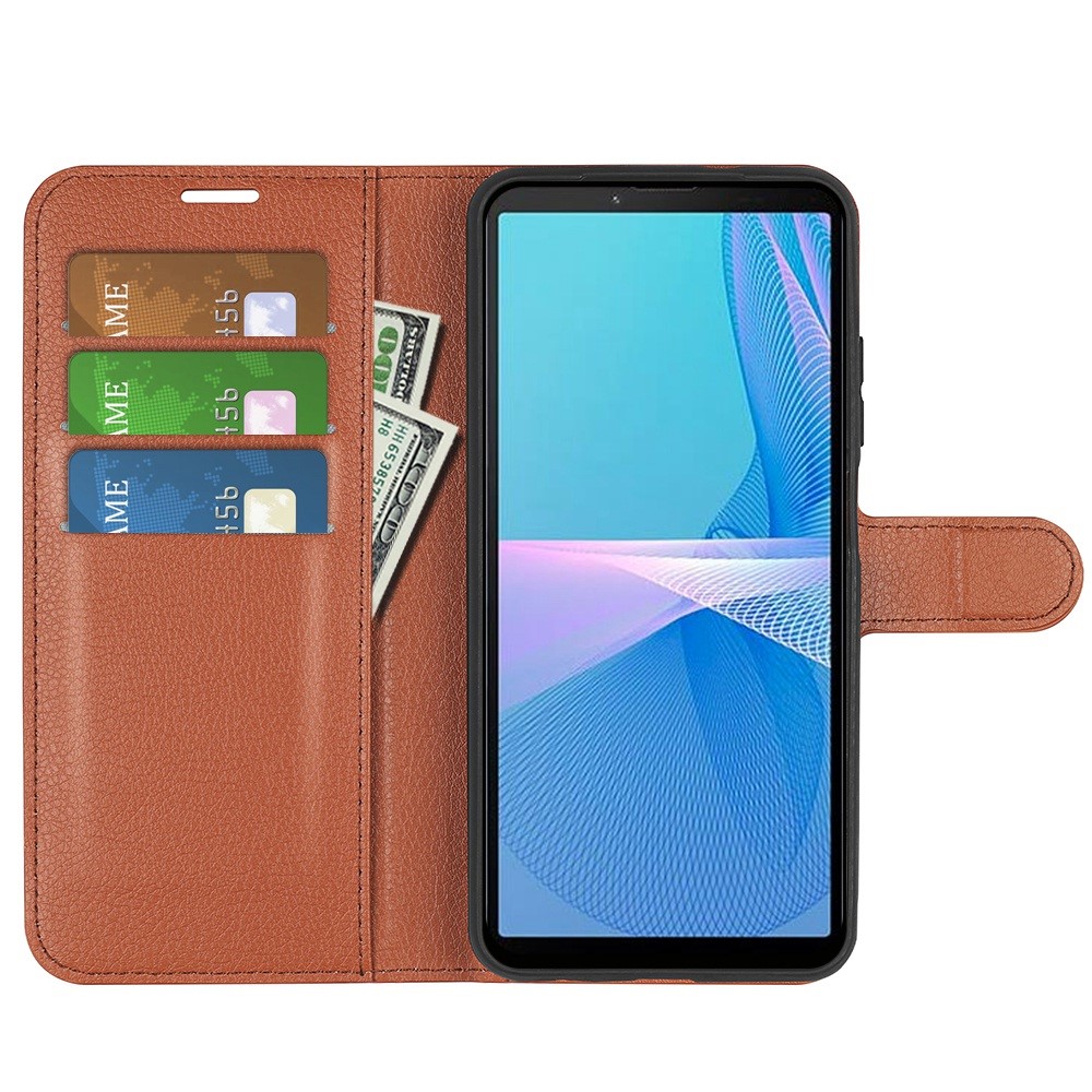 Per Sony Xperia 10 IV Anti-fall Anti-scratch Litchi Texture PU Leather Telefon Worket Protective Cover di Protezione - Marrone