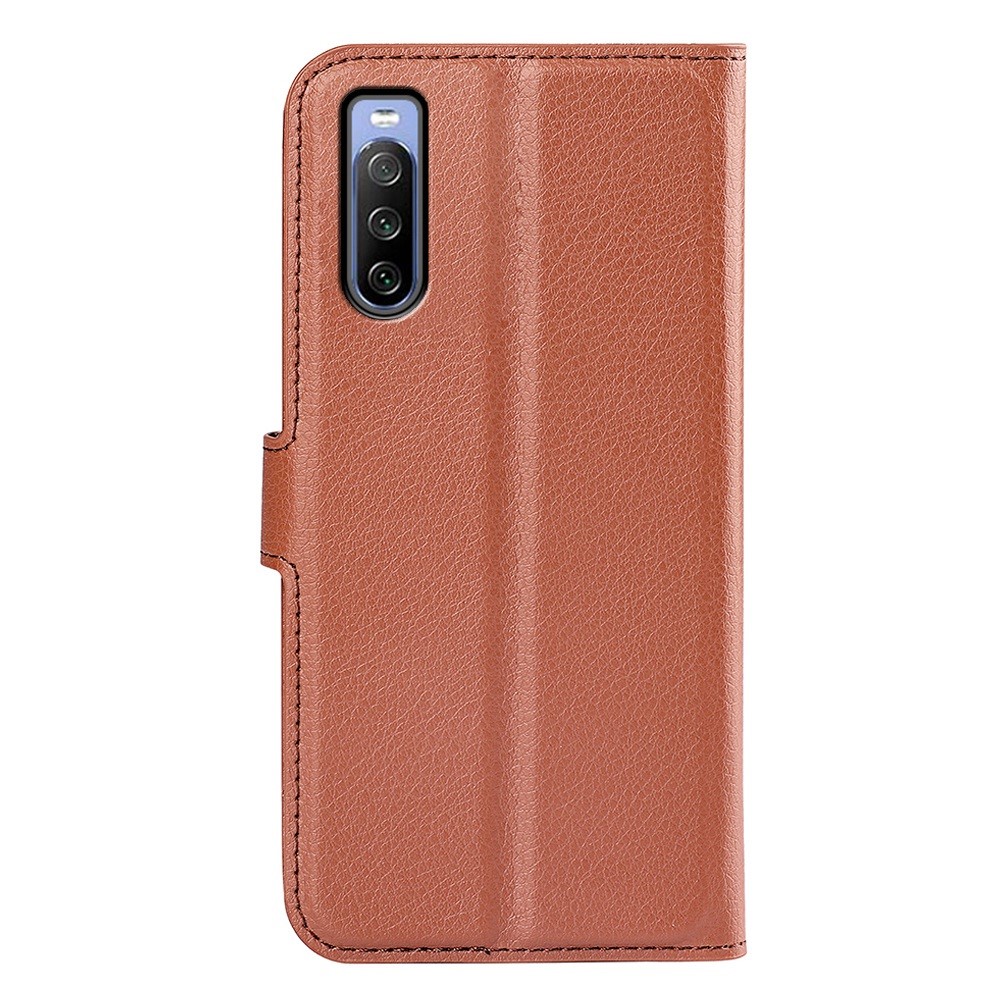 Para Sony Xperia 10 IV Anti-fall Anti-arranhão Textura Litchi PU Capelo Capelo de Capela de Capa de Parte - Castanho-6