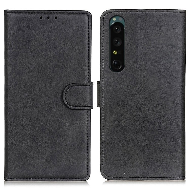 For Sony Xperia 1 IV Textured PU Leather Phone Cover Folio Flip Wallet Leather Stand Phone Shell - Black-1