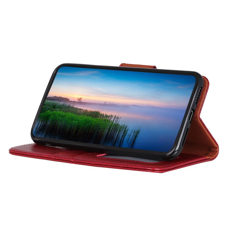 Nappa Textura Dividida de Couro Shell Para Sony Xperia 10 IV, Follio Flip Wallet Tampa do Suporte Dobrável - Vermelho-3