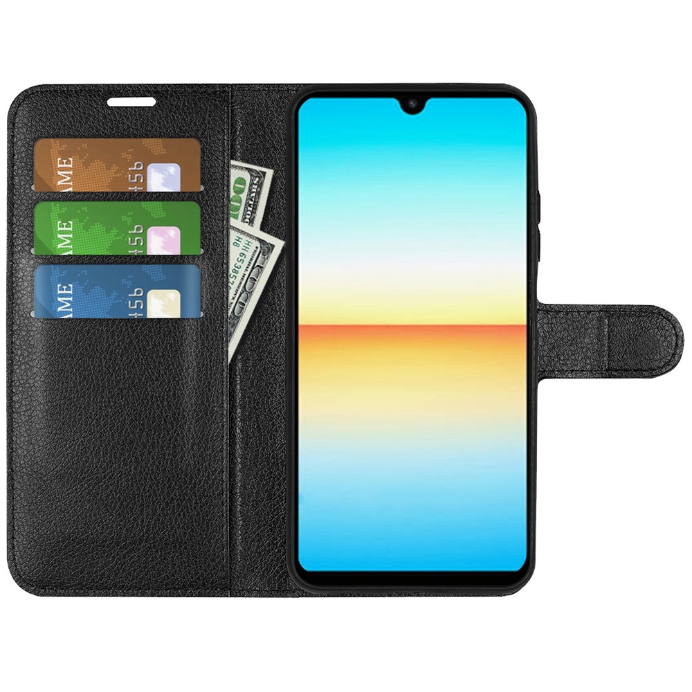 For Sony Xperia Ace III PU Leather Flip Wallet Case Litchi Texture Stand Book Shockproof TPU Inner Shell - Black-2