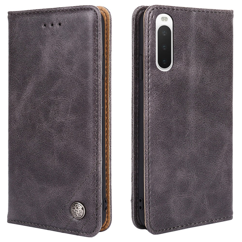 For Sony Xperia 10 IV Triangle Stitching Line Foldable Stand Phone Case PU Leather Wallet Cover - Grey-1