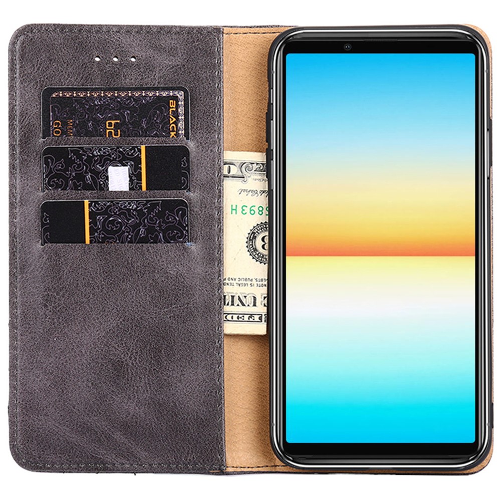 For Sony Xperia 10 IV Triangle Stitching Line Foldable Stand Phone Case PU Leather Wallet Cover - Grey-3
