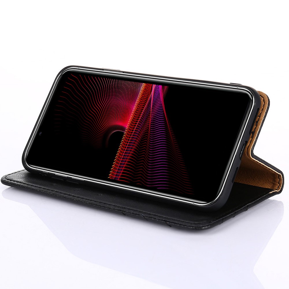 For Sony Xperia 1 IV Triangle Stitching Line Shockproof PU Leather Folio Flip Phone Case with Wallet Stand - Black-2