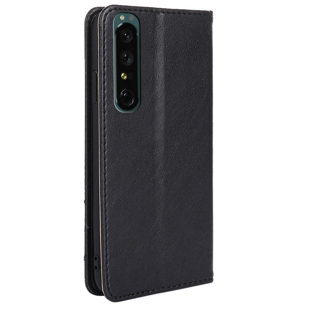 For Sony Xperia 1 IV Triangle Stitching Line Shockproof PU Leather Folio Flip Phone Case with Wallet Stand - Black-5