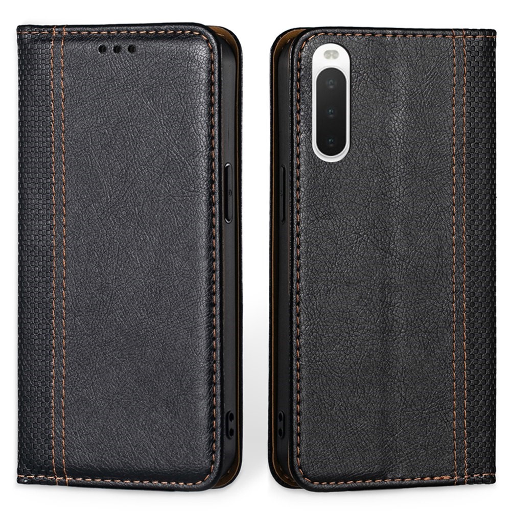 For Sony Xperia 10 IV Plaid Pattern PU Leather Case Auto Magnetic Closure Stand Phone Cover with Card Slot - Black-1