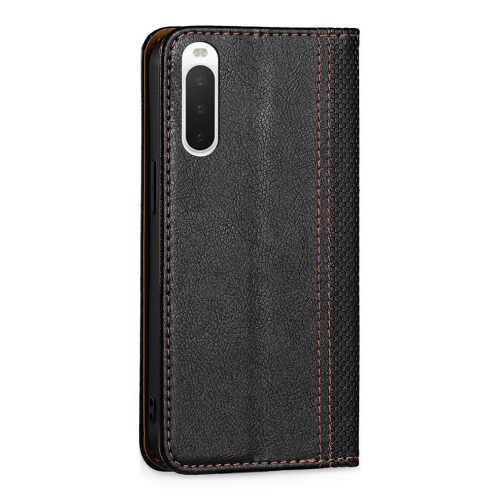 For Sony Xperia 10 IV Plaid Pattern PU Leather Case Auto Magnetic Closure Stand Phone Cover with Card Slot - Black-7