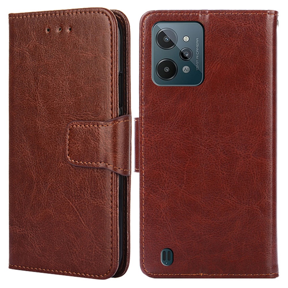For Realme C31 Wallet Phone Case PU Leather Magnetic Clasp Stand Flip Cover - Brown-1