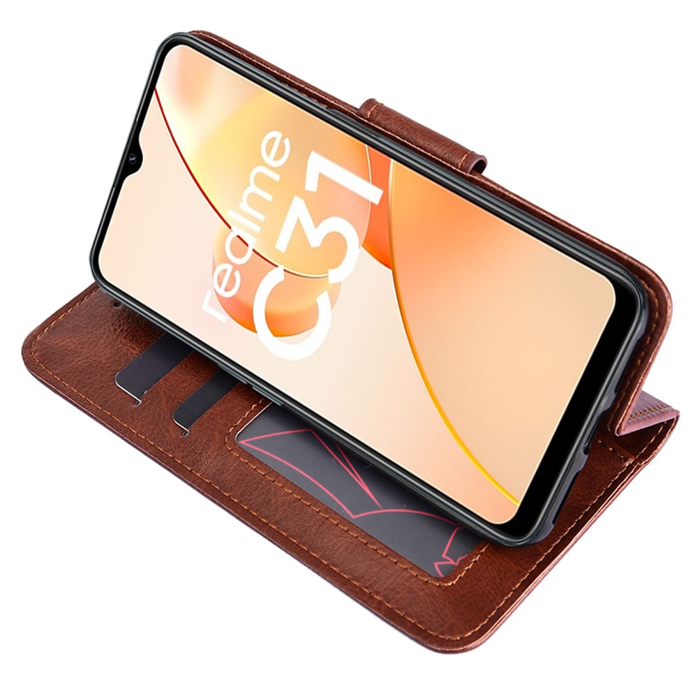 For Realme C31 Wallet Phone Case PU Leather Magnetic Clasp Stand Flip Cover - Brown-2