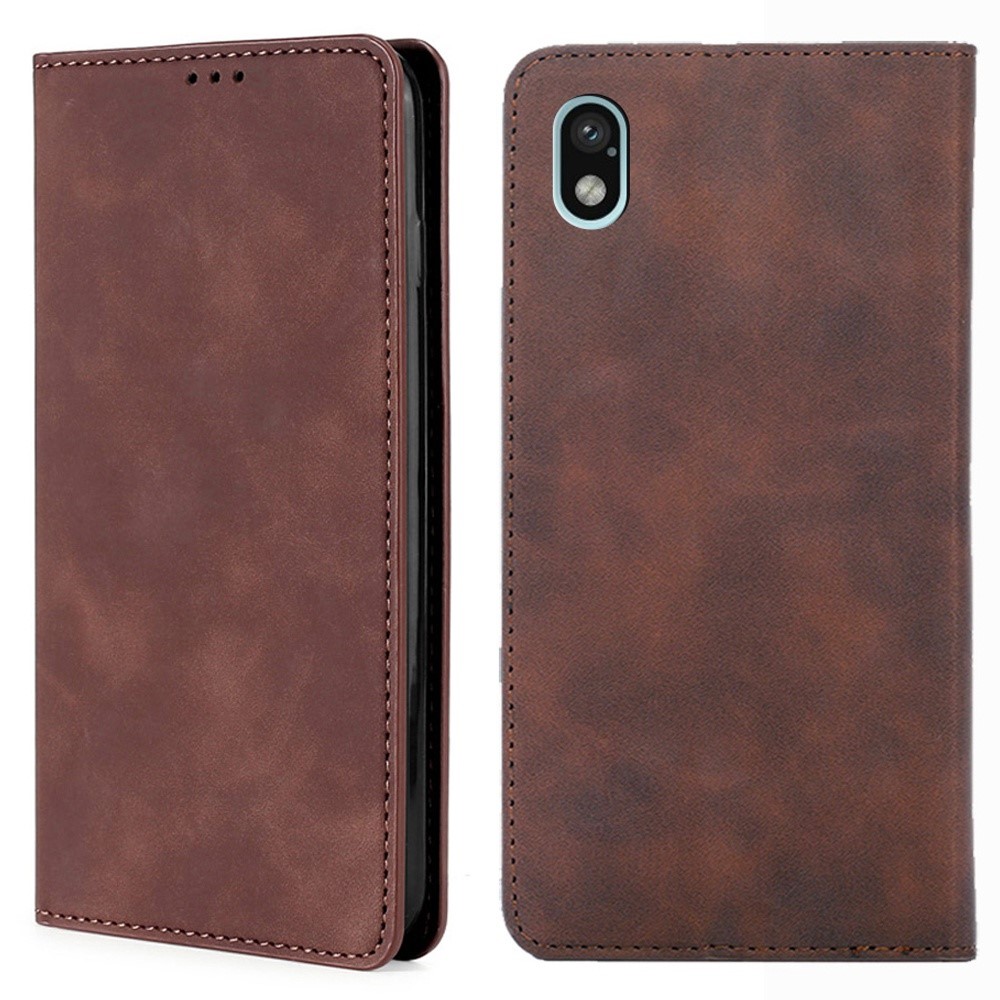 For Sony Xperia Ace III Card Slots Design Skin-touch Feeling PU Leather Case Magnetic Absorption Stand Shockproof Protective Cover - Dark Brown-1