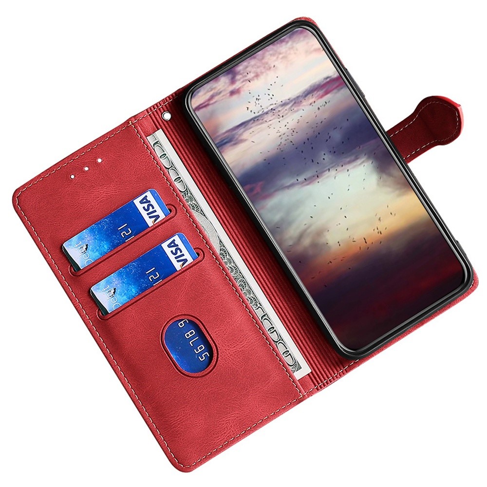 For Sony Xperia Ace III Straw Hat Pattern Flip Folio Case Skin-touch Feeling PU Leather Wallet Stand Full Protective Phone Cover - Red-2
