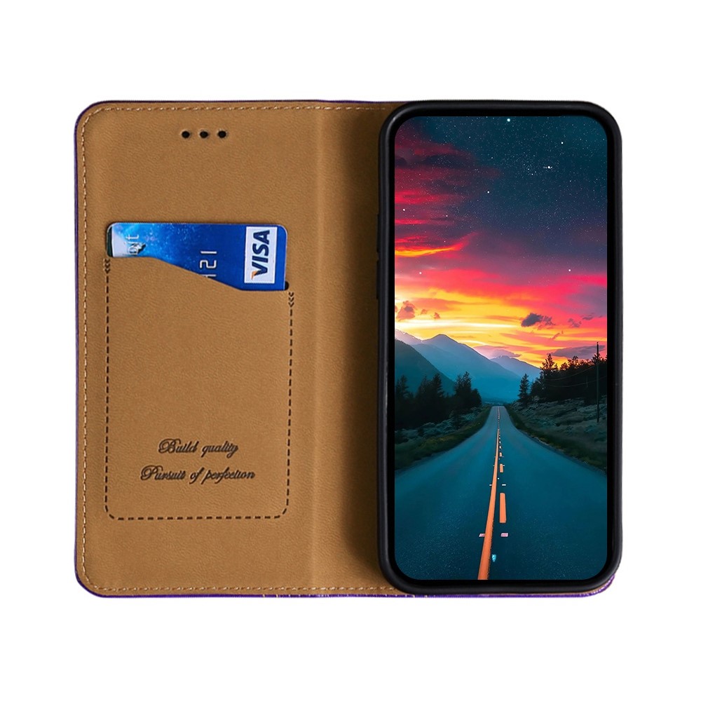 For Sony Xperia Ace III PU Leather Auto Magnetic Closed Flip Case Plaid Pattern Stand Card Holder Phone Cover Shell - Purple-2