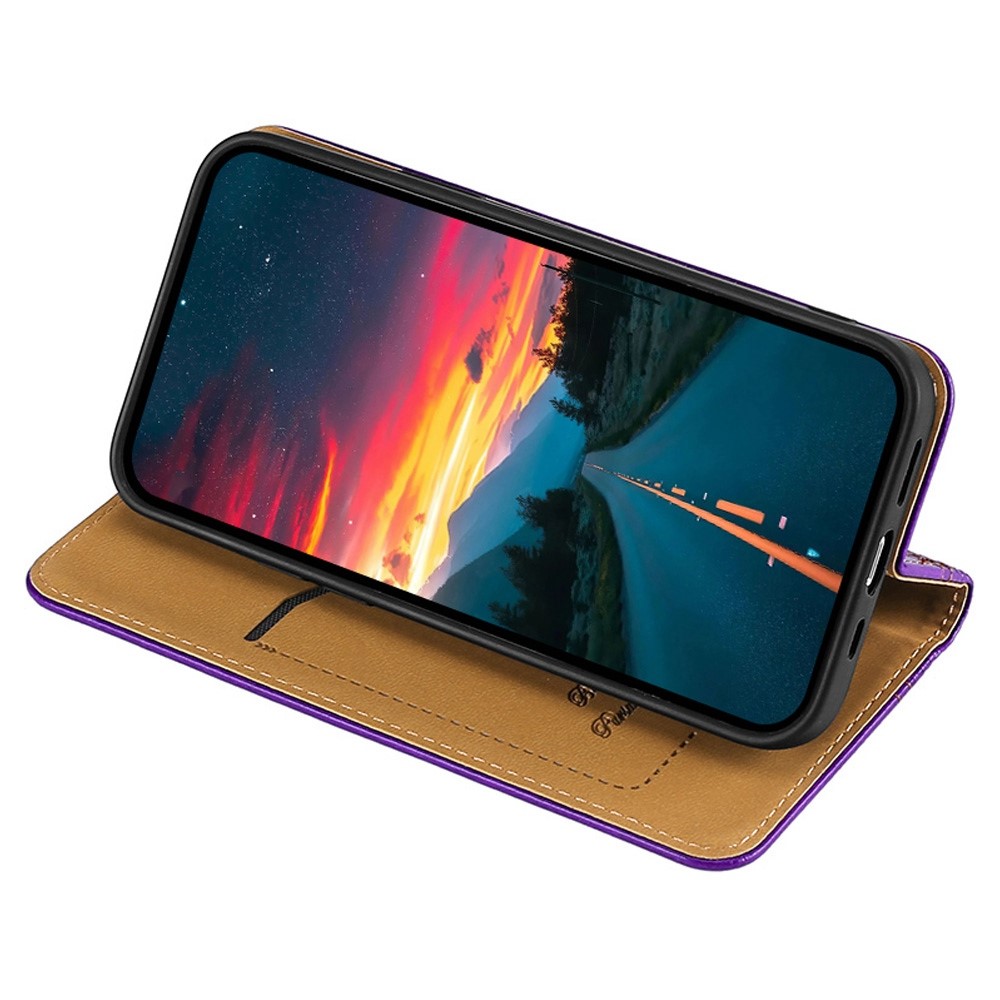 For Sony Xperia Ace III PU Leather Auto Magnetic Closed Flip Case Plaid Pattern Stand Card Holder Phone Cover Shell - Purple-3