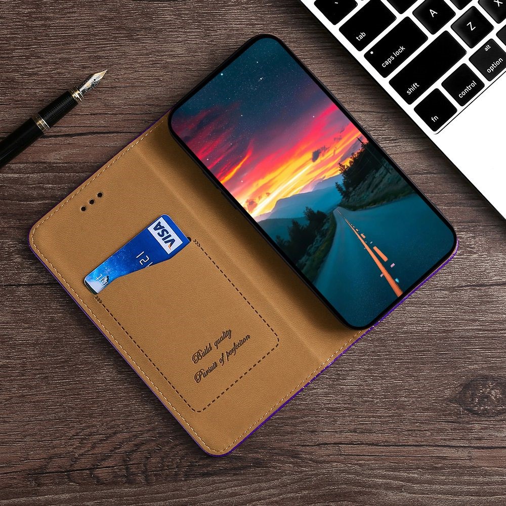 For Sony Xperia Ace III PU Leather Auto Magnetic Closed Flip Case Plaid Pattern Stand Card Holder Phone Cover Shell - Purple-5