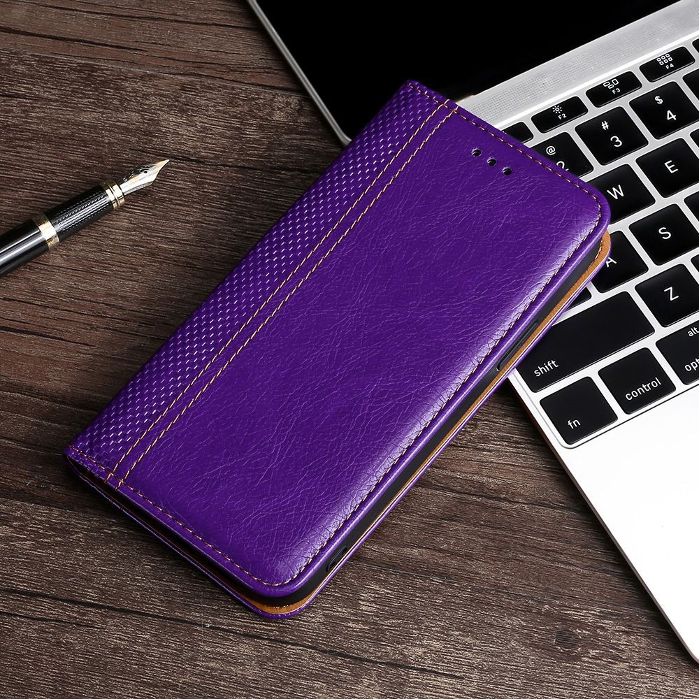 For Sony Xperia Ace III PU Leather Auto Magnetic Closed Flip Case Plaid Pattern Stand Card Holder Phone Cover Shell - Purple-6