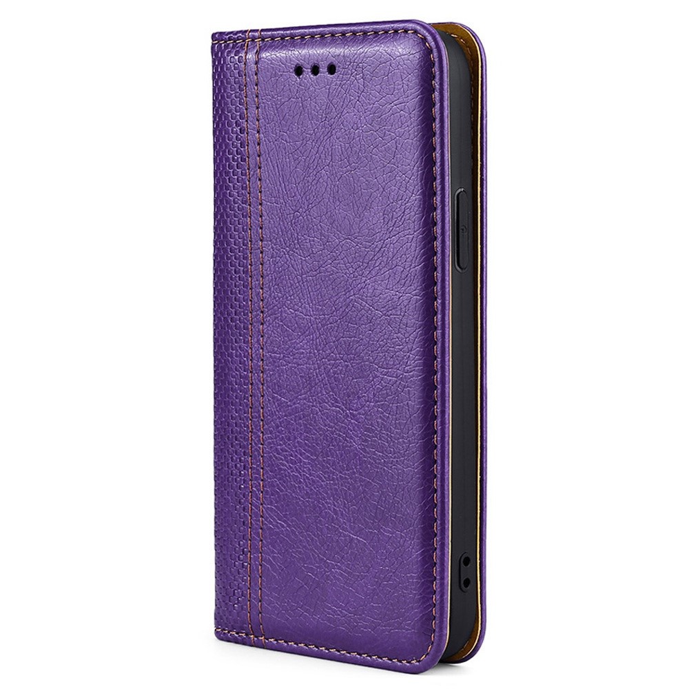 For Sony Xperia Ace III PU Leather Auto Magnetic Closed Flip Case Plaid Pattern Stand Card Holder Phone Cover Shell - Purple-7