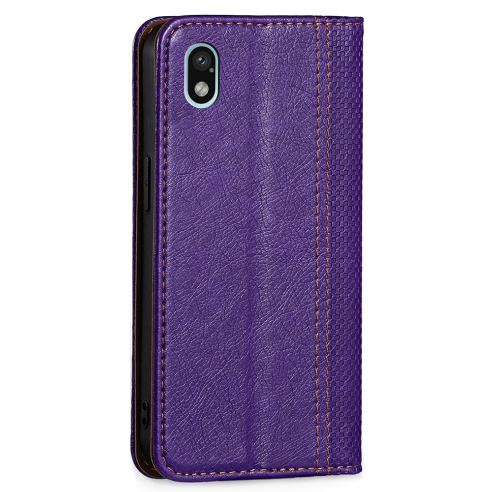 For Sony Xperia Ace III PU Leather Auto Magnetic Closed Flip Case Plaid Pattern Stand Card Holder Phone Cover Shell - Purple-8