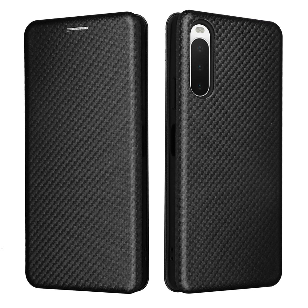 For Sony Xperia 10 IV Carbon Fiber Texture Design Magnetic Absorption Case PU Leather Flip Stand Card Holder Cell Phone Full Protection Cover - Black-1