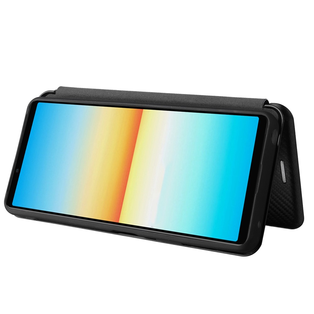 For Sony Xperia 10 IV Carbon Fiber Texture Design Magnetic Absorption Case PU Leather Flip Stand Card Holder Cell Phone Full Protection Cover - Black-3