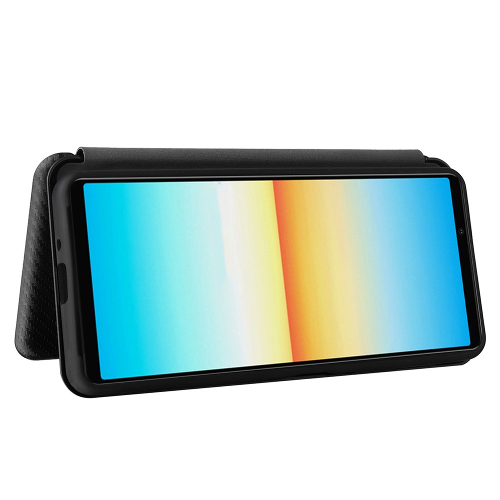 For Sony Xperia 10 IV Carbon Fiber Texture Design Magnetic Absorption Case PU Leather Flip Stand Card Holder Cell Phone Full Protection Cover - Black-4