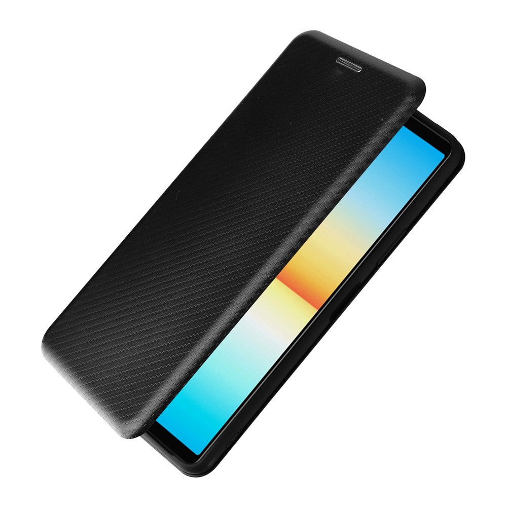 For Sony Xperia 10 IV Carbon Fiber Texture Design Magnetic Absorption Case PU Leather Flip Stand Card Holder Cell Phone Full Protection Cover - Black-8