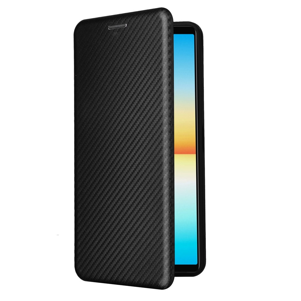 For Sony Xperia 10 IV Carbon Fiber Texture Design Magnetic Absorption Case PU Leather Flip Stand Card Holder Cell Phone Full Protection Cover - Black-9