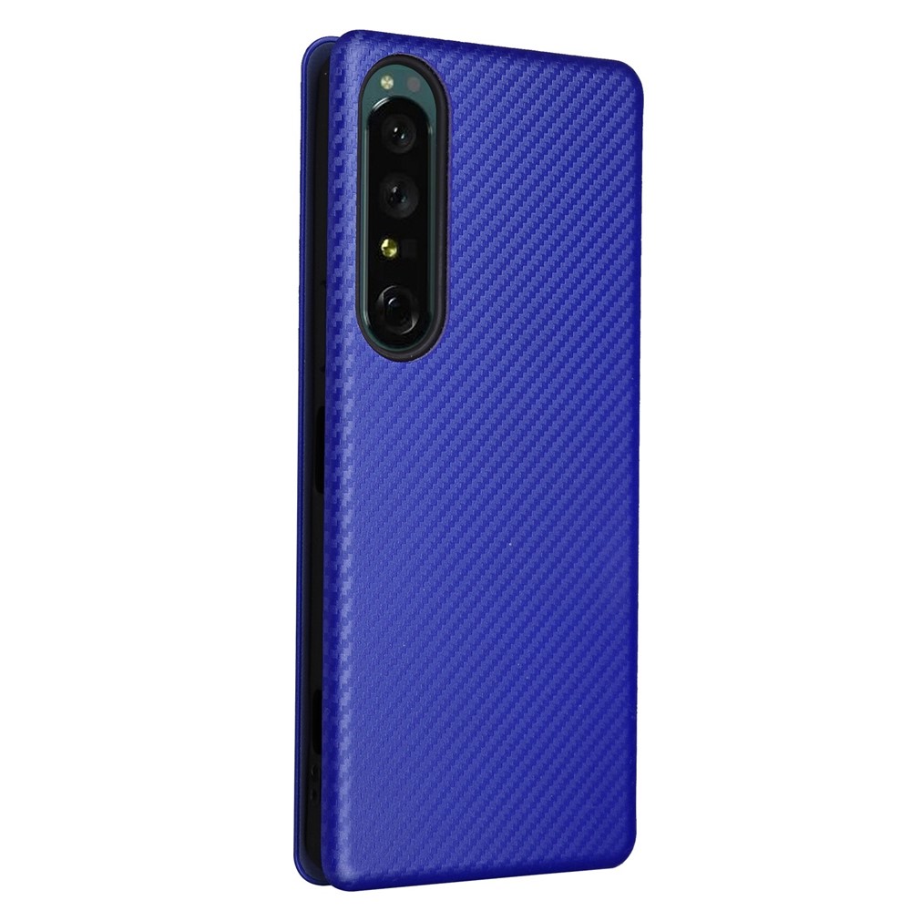 For Sony Xperia 1 IV Card Holder Design Carbon Fiber Texture Leather Case Magnetic Auto Closing Full Protection Shockproof Flip Stand Cover - Blue-10
