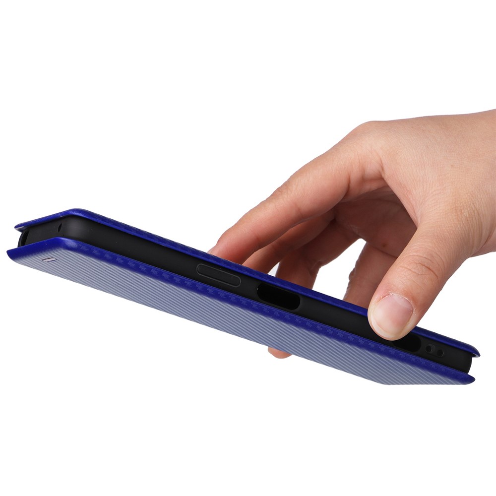 For Sony Xperia 1 IV Card Holder Design Carbon Fiber Texture Leather Case Magnetic Auto Closing Full Protection Shockproof Flip Stand Cover - Blue-2