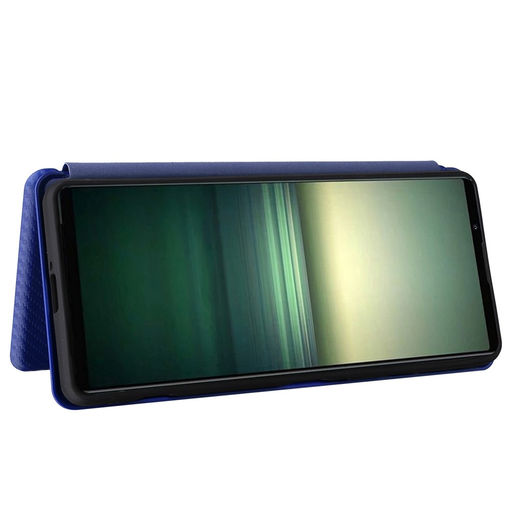 For Sony Xperia 1 IV Card Holder Design Carbon Fiber Texture Leather Case Magnetic Auto Closing Full Protection Shockproof Flip Stand Cover - Blue-3