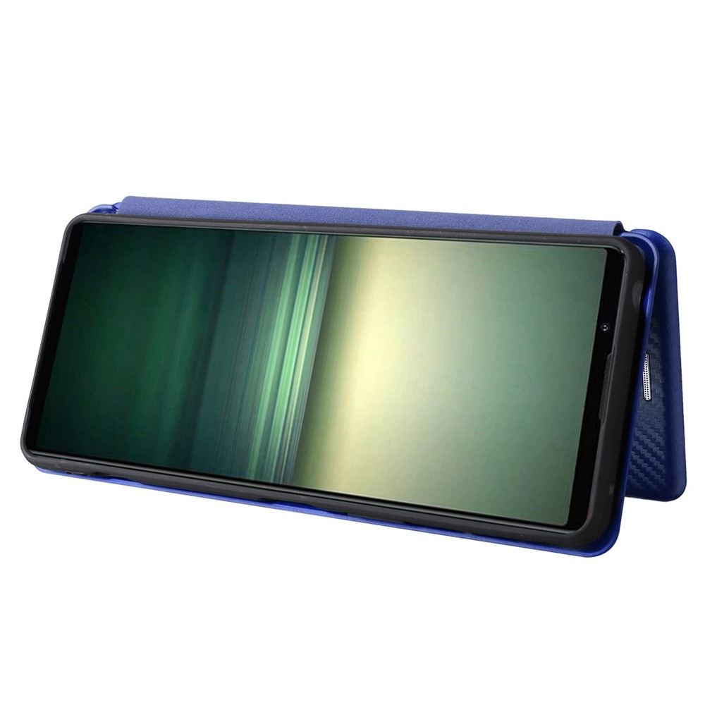 For Sony Xperia 1 IV Card Holder Design Carbon Fiber Texture Leather Case Magnetic Auto Closing Full Protection Shockproof Flip Stand Cover - Blue-4