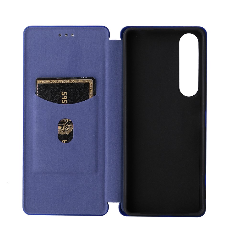 For Sony Xperia 1 IV Card Holder Design Carbon Fiber Texture Leather Case Magnetic Auto Closing Full Protection Shockproof Flip Stand Cover - Blue-5
