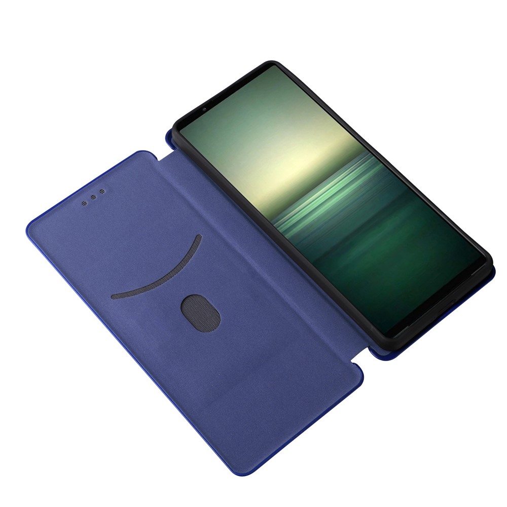 For Sony Xperia 1 IV Card Holder Design Carbon Fiber Texture Leather Case Magnetic Auto Closing Full Protection Shockproof Flip Stand Cover - Blue-8