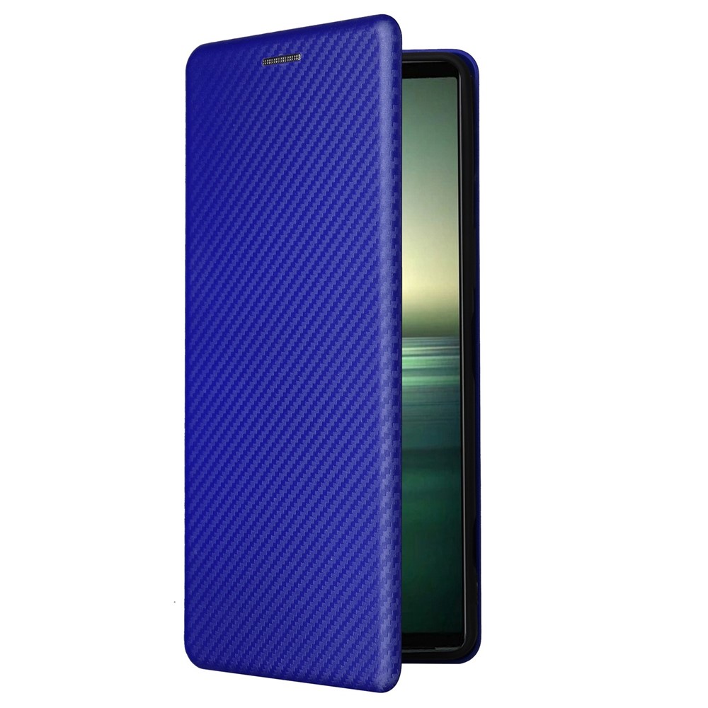 For Sony Xperia 1 IV Card Holder Design Carbon Fiber Texture Leather Case Magnetic Auto Closing Full Protection Shockproof Flip Stand Cover - Blue-9