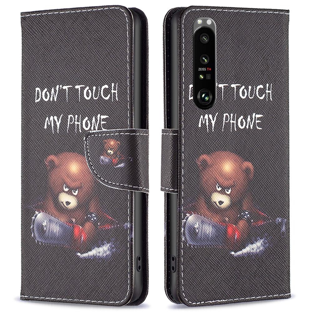 For Sony Xperia 1 III 5G BF Pattern Printing Leather Series-1 Inner and Outer Patterned Leather Case, Anti-Drop Folio Flip PU Leather Wallet Stand Phone Case Accessory - Bear-1