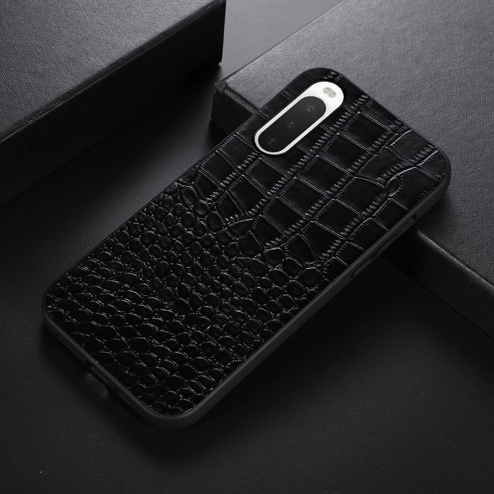 For Sony Xperia 10 IV Phone Case Crocodile Texture Genuine Cowhide Leather Coated PC + TPU Shockproof Cover - Black-2