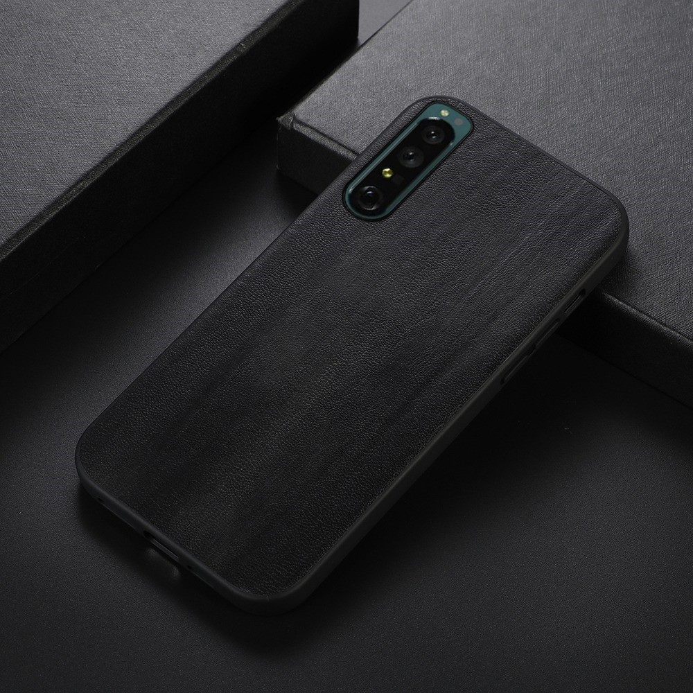 For Sony Xperia 1 IV Textured PU Leather Coated Anti-Fingerprint Slim Hybrid Case Phone Cover - Black-2