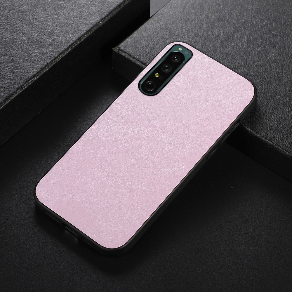 Textured PU Leather Coated Hybrid Case for Sony Xperia 1 IV Anti-Scratch TPU + PC Bottom Phone Back Cover - Pink-2
