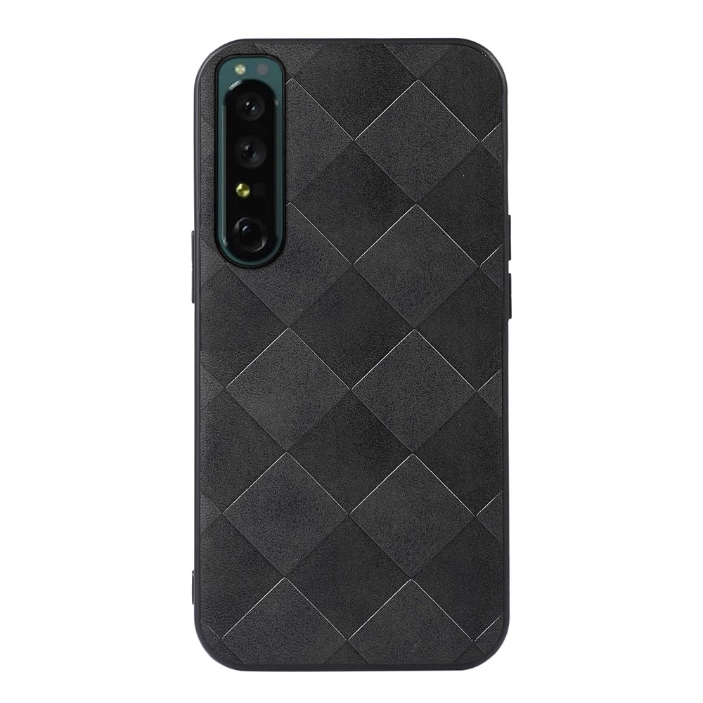 Slim Phone Case for Sony Xperia 1 IV Grid Texture PU Leather Coated Hybrid Phone Cover Shockproof Phone Back Shell - Black-1