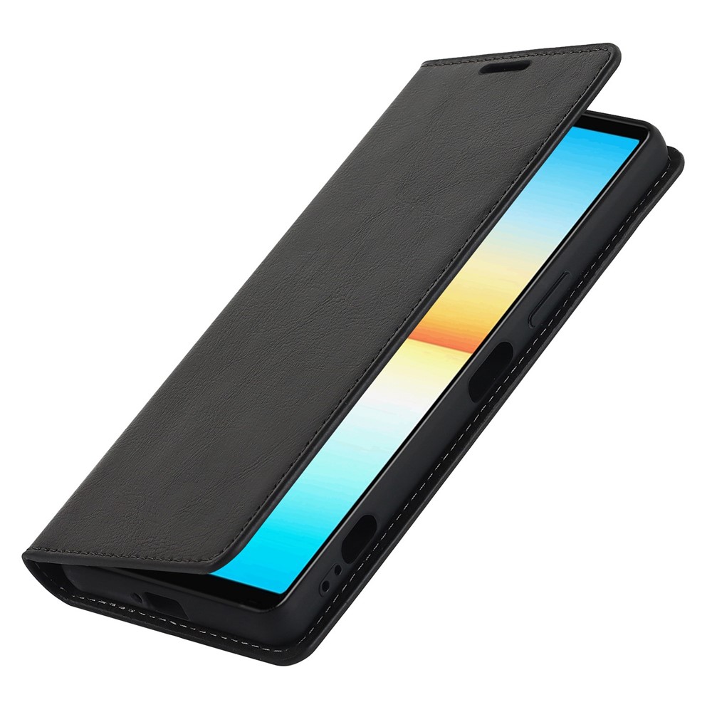 For Sony Xperia 1 IV Genuine Leather Wallet Phone Case Crazy Horse Texture Stand Full Protection Magnetic Absorption Cover - Black-5